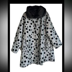 UBU Reversible Raincoat Gray Black Polka Dot Hooded Art-to-Wear Size XL